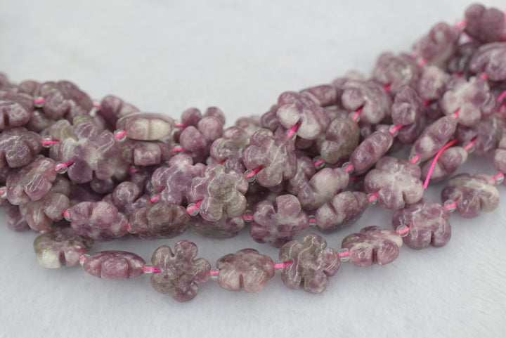 15.5" Lepidolite flower 15mm/20mm,  semi-precious stone flower, red color gemstone flower