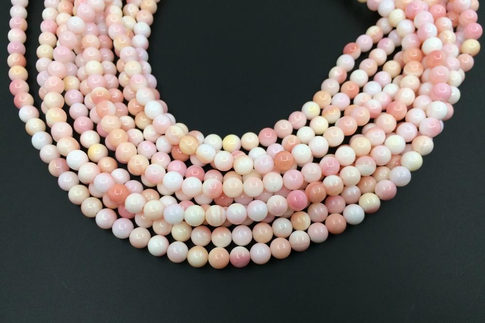 15" 6mm Natural Blush Pink Queen Conch shell round Beads
