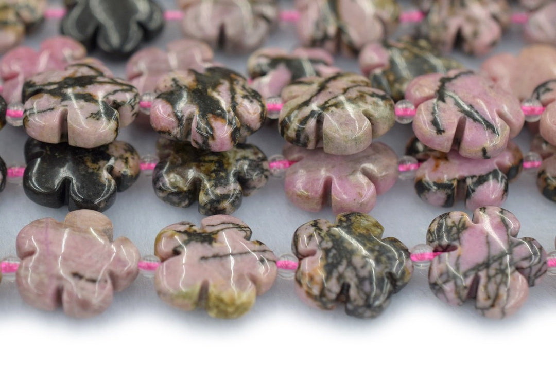 15.5" 15mm/20mm Natural Rhodonite stone flower beads