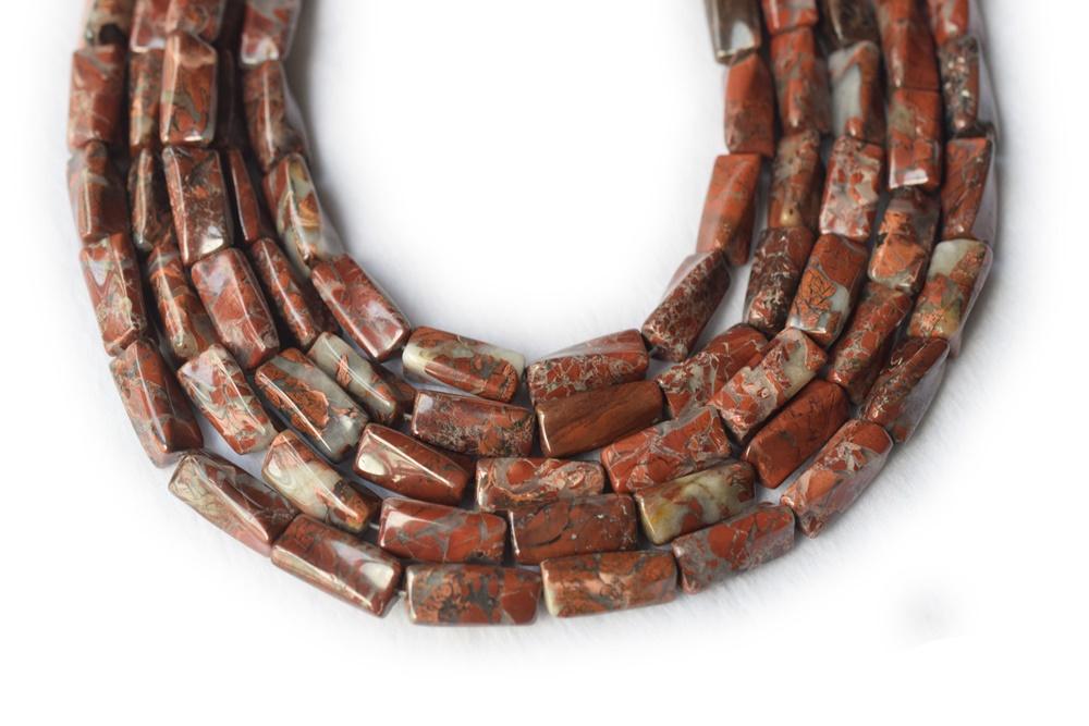 15.5" 9x20mm red flower jasper Twisted Column/tube