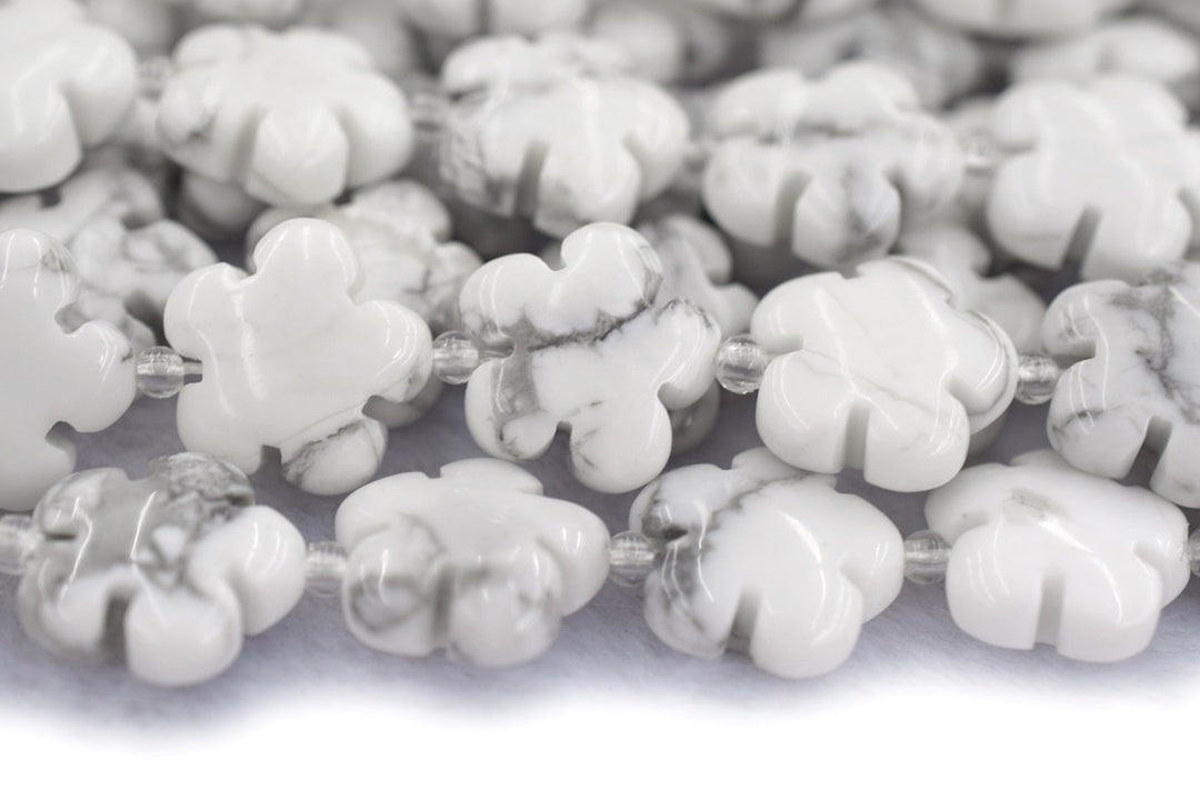 15.5" white howlite flower 15mm/20mm,  semi-precious stone flower