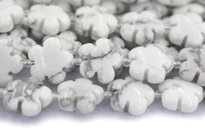 15.5" white howlite flower 15mm/20mm,  semi-precious stone flower