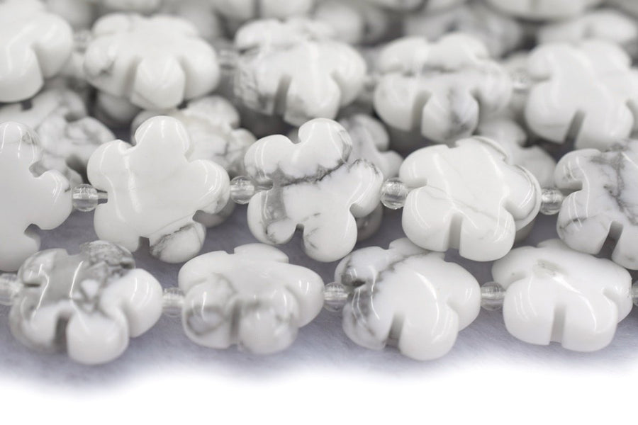 15.5" white howlite flower 15mm/20mm,  semi-precious stone flower