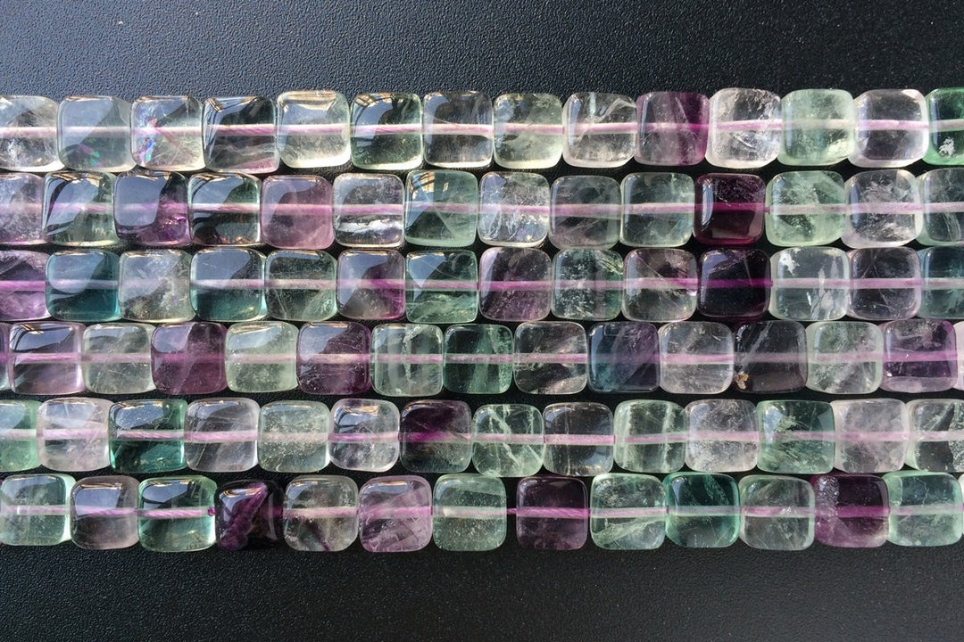 15.5" 8mm Natural rainbow fluorite stone flat square beads