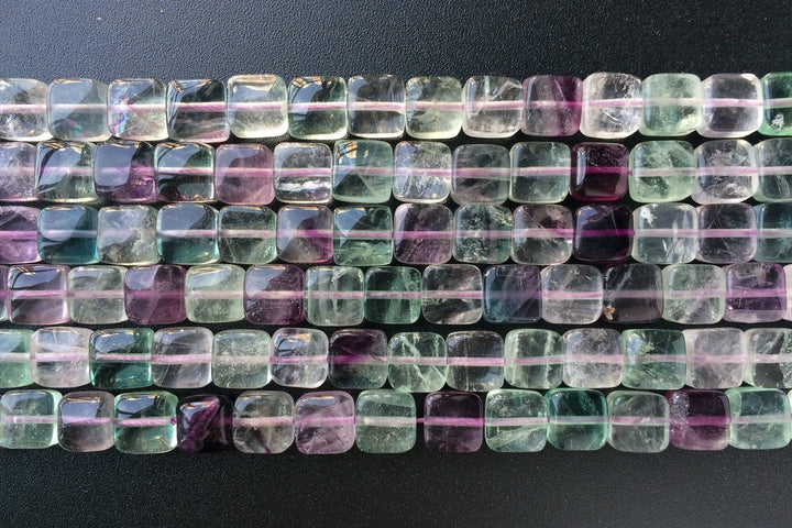 15.5" 8mm Natural rainbow fluorite stone flat square beads