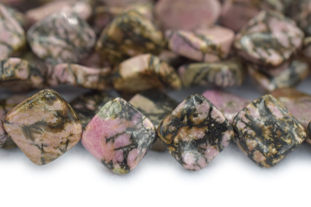 15.5" 16mm Natural Rhodonite stone Twisted square wave beads