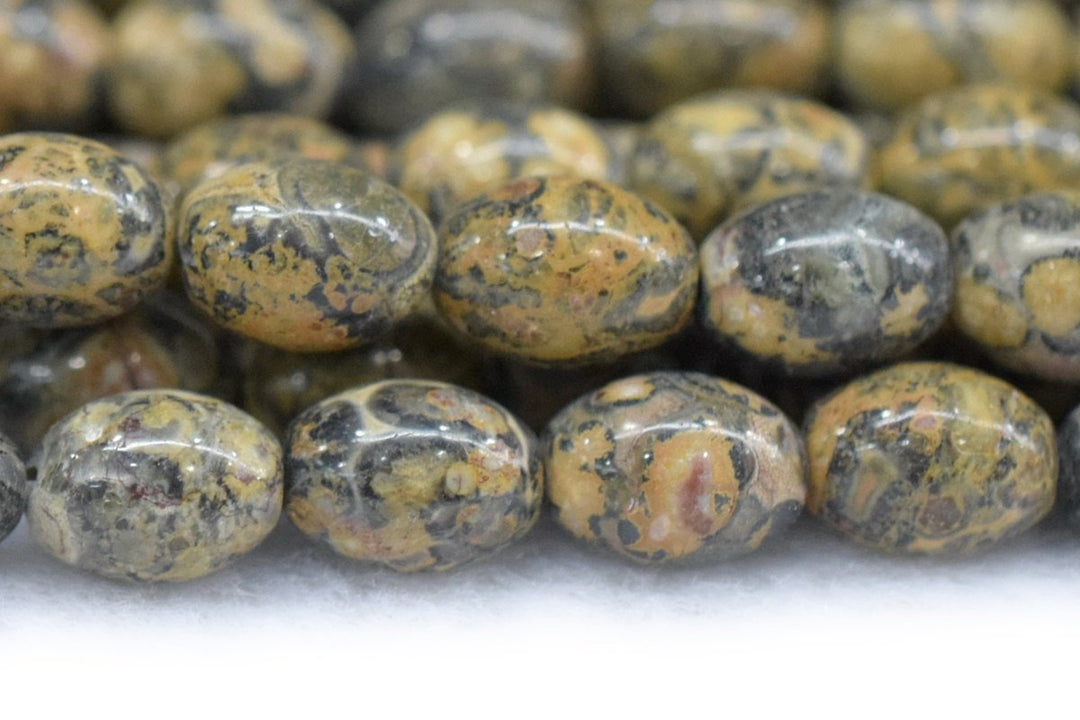 15.5" 6x8mm Natural Yellowish leopard skin jasper rice beads