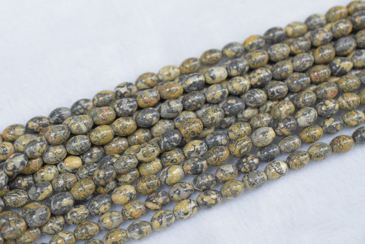 15.5" 6x8mm Natural Yellowish leopard skin jasper rice beads