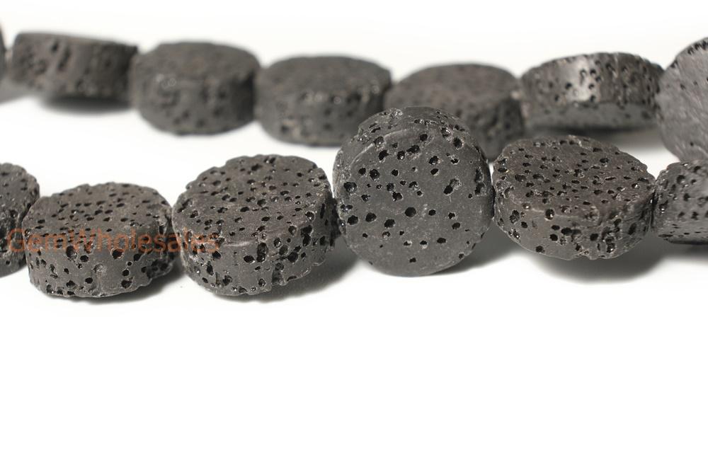 15.5" 15mm/19mm black Lava Coin Gemstone pendant