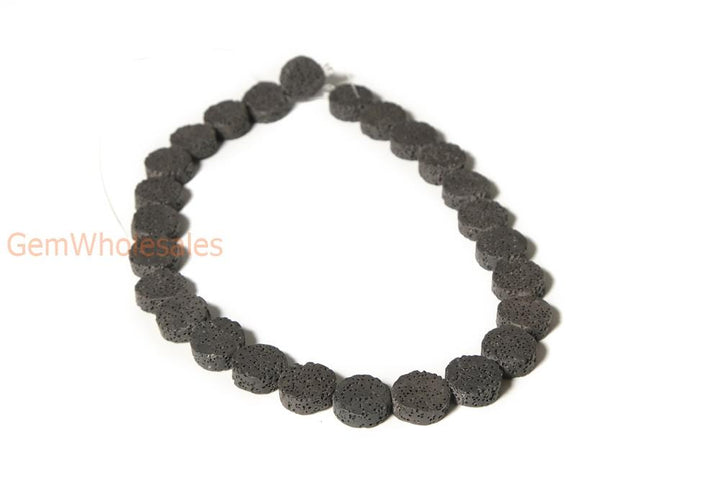 15.5" 15mm/19mm black Lava Coin Gemstone pendant