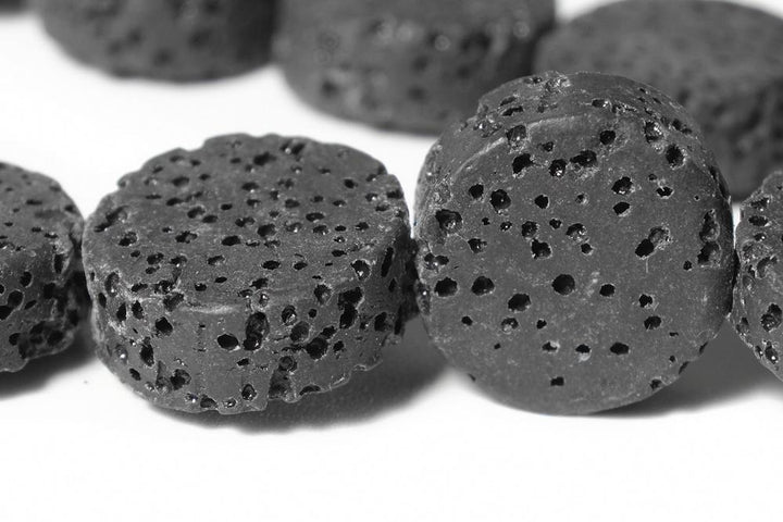 15.5" 15mm/19mm black Lava Coin Gemstone pendant