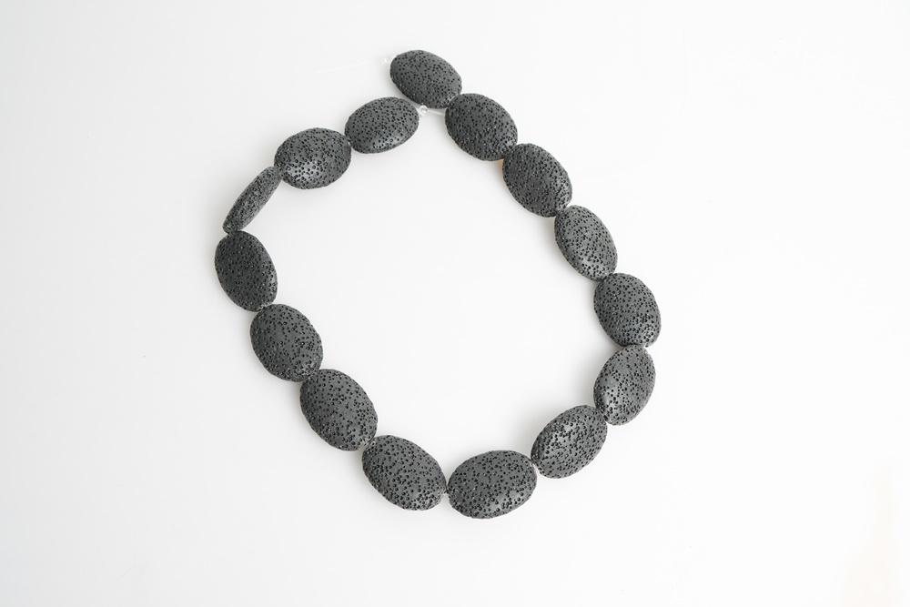 15.5" 20x25mm black Lava Oval Gemstone pendant