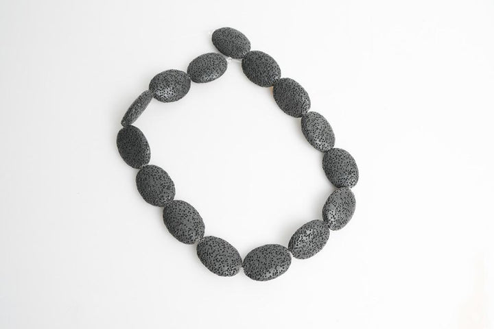 15.5" 20x25mm black Lava Oval Gemstone pendant