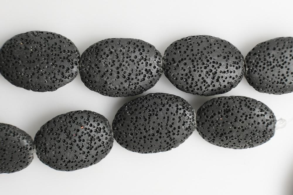 15.5" 20x25mm black Lava Oval Gemstone pendant