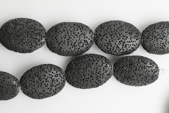 15.5" 20x25mm black Lava Oval Gemstone pendant