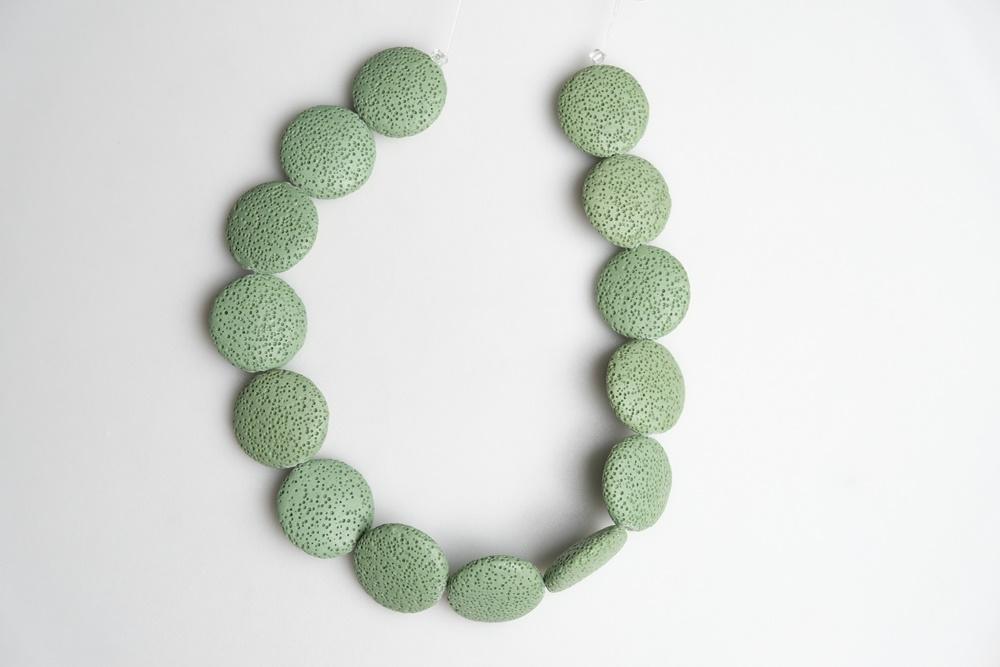 15" 20mm/25mm/30mm green Lava coin Gemstone pendant
