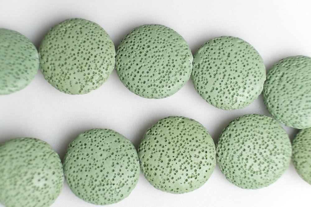 15" 20mm/25mm/30mm green Lava coin Gemstone pendant