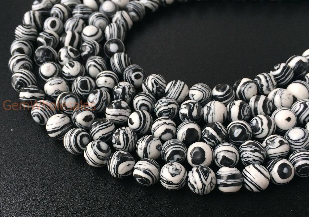 15.5" Synthetic zebra stone 6mm/8mm/10mm/12mm round beads, white black semi-precious stone