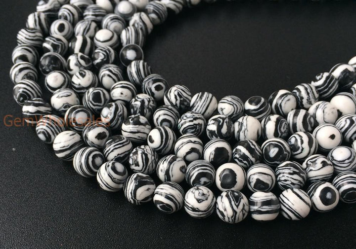 15.5" Synthetic zebra stone 6mm/8mm/10mm/12mm round beads, white black semi-precious stone