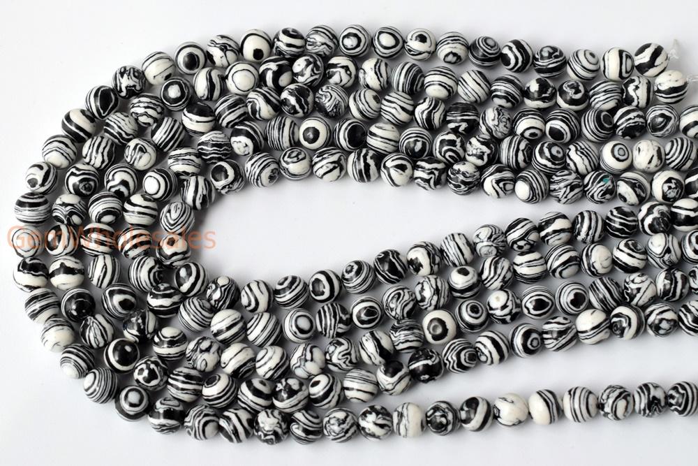 15.5" Synthetic zebra stone 6mm/8mm/10mm/12mm round beads, white black semi-precious stone