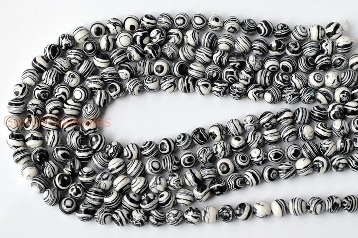 15.5" Synthetic zebra stone 6mm/8mm/10mm/12mm round beads, white black semi-precious stone