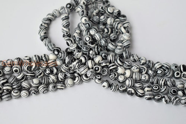 15.5" Synthetic zebra stone 6mm/8mm/10mm/12mm round beads, white black semi-precious stone