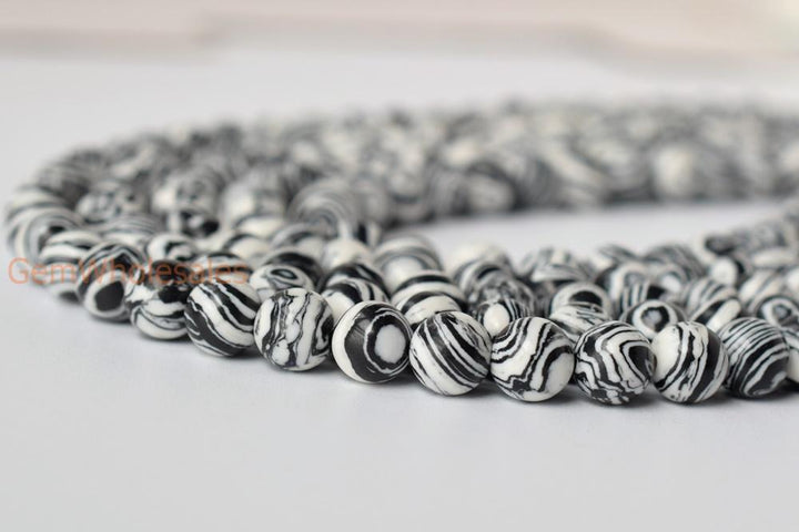 15.5" Synthetic zebra stone 6mm/8mm/10mm/12mm round beads, white black semi-precious stone