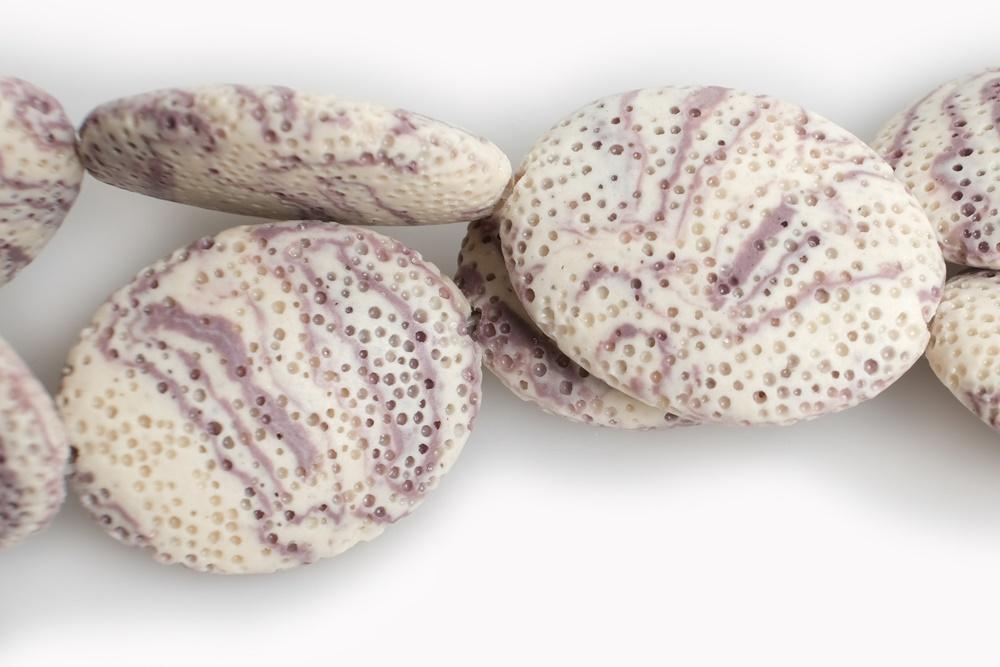 15.5" 32x25mm purple beige Lava Oval Gemstone pendant
