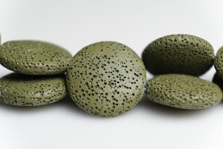15.5" 20mm/25mm/30mm green Lava coin Gemstone pendant