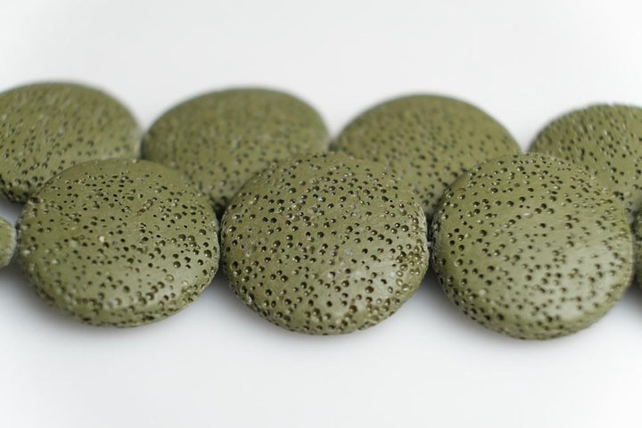15.5" 20mm/25mm/30mm green Lava coin Gemstone pendant