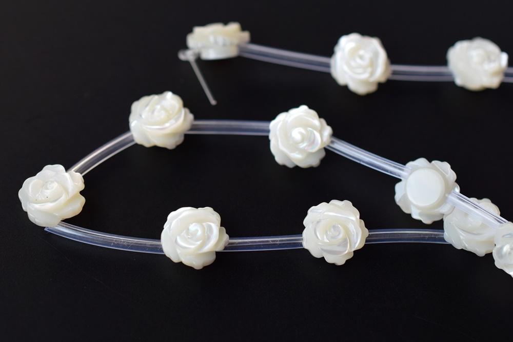 10pcs 8mm Natural white MOP rose flower,mother of pearl, with through hole