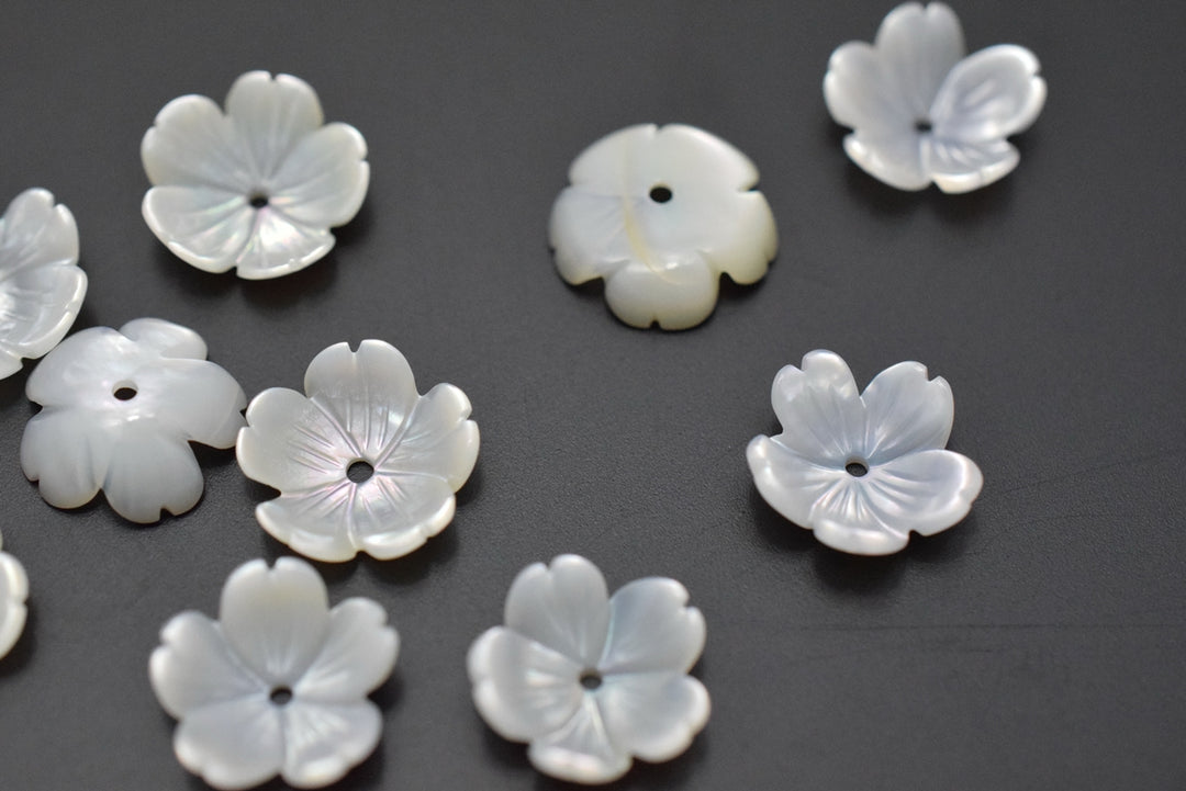 10PCS 10mm Natural white MOP 5 petal flower, mother of pearl flower