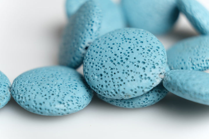 15.5" 20mm/25mm/30mm blue Lava coin Gemstone pendant