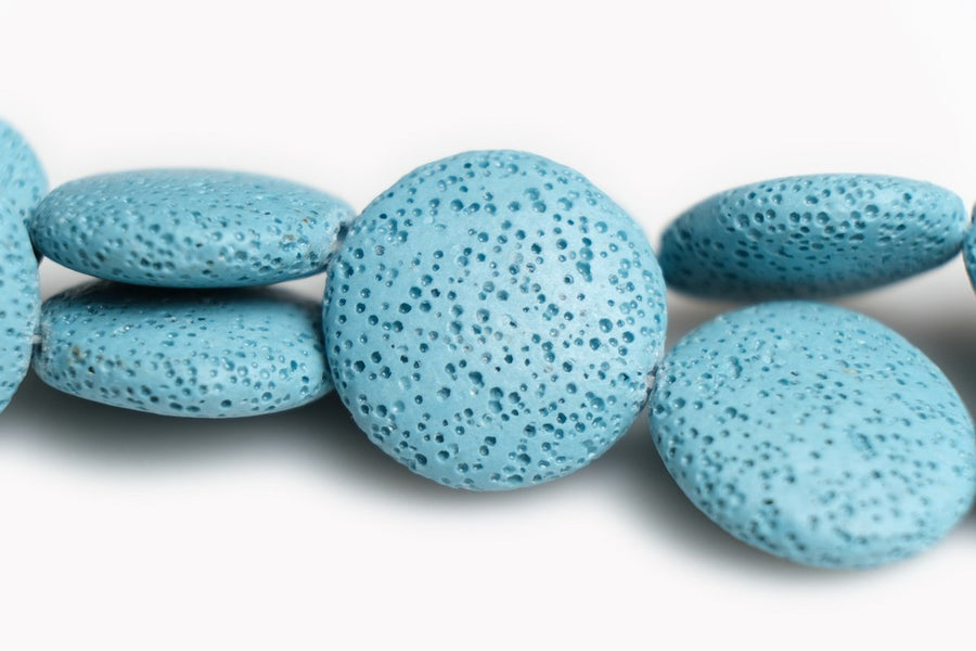 15.5" 20mm/25mm/30mm blue Lava coin Gemstone pendant
