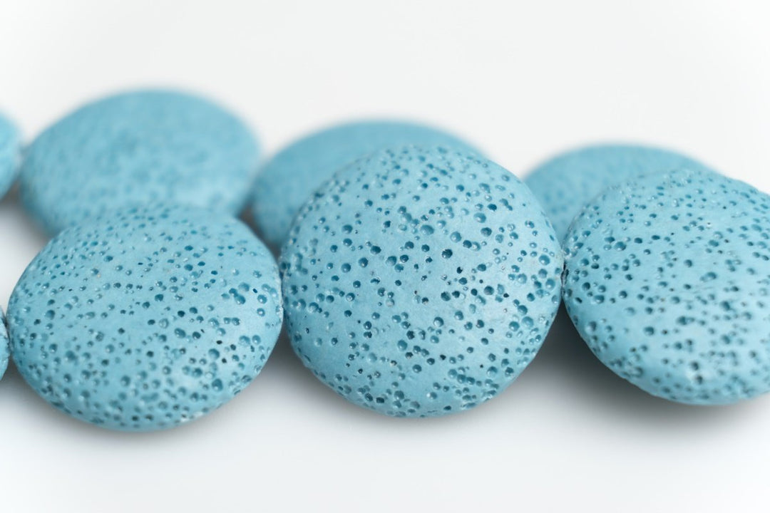 15.5" 20mm/25mm/30mm blue Lava coin Gemstone pendant