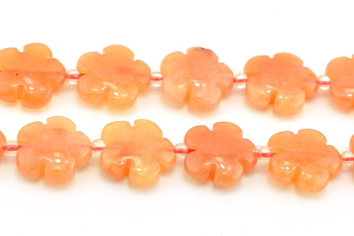 15.5" Red aventurine flower 15/20mm,orange color gemstone flower, gemstone carving flower