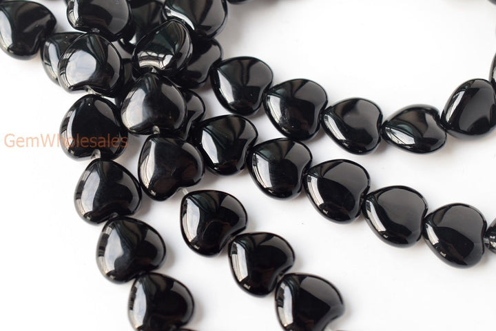 15.5" 12mm black Agate Heart beads Gemstone