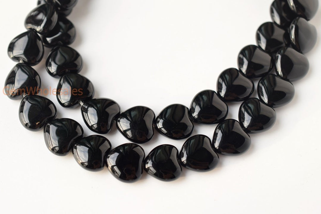 15.5" 12mm black Agate Heart beads Gemstone
