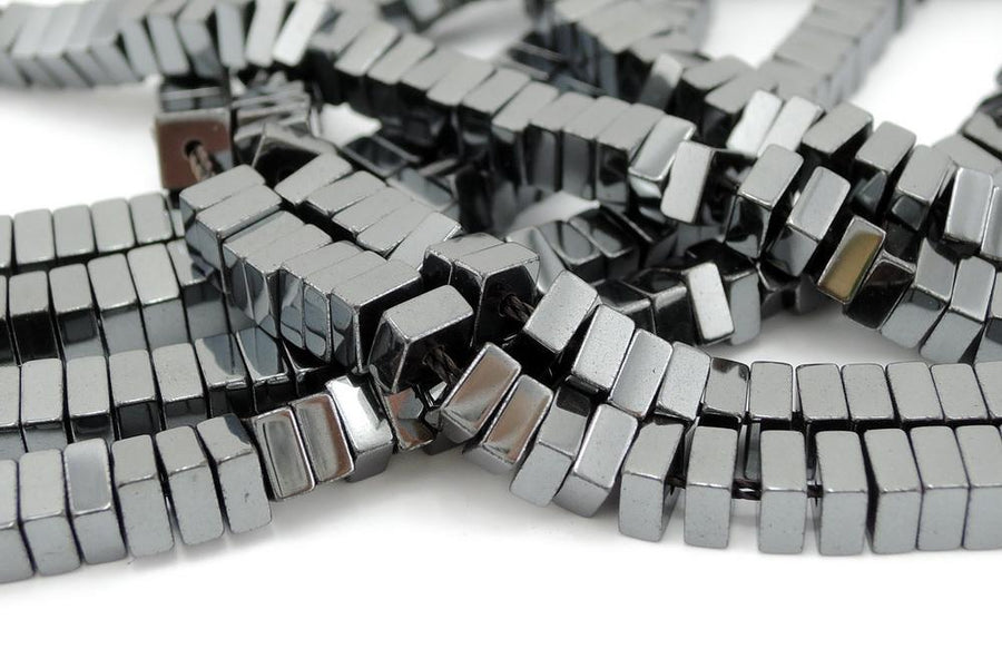 15.5" Hematite stone 4mm square beads 2mm thickness , polish