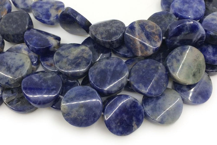 15.5" 16mm natural sodalite twisted coin, sodalite wave coin, semi precious stone