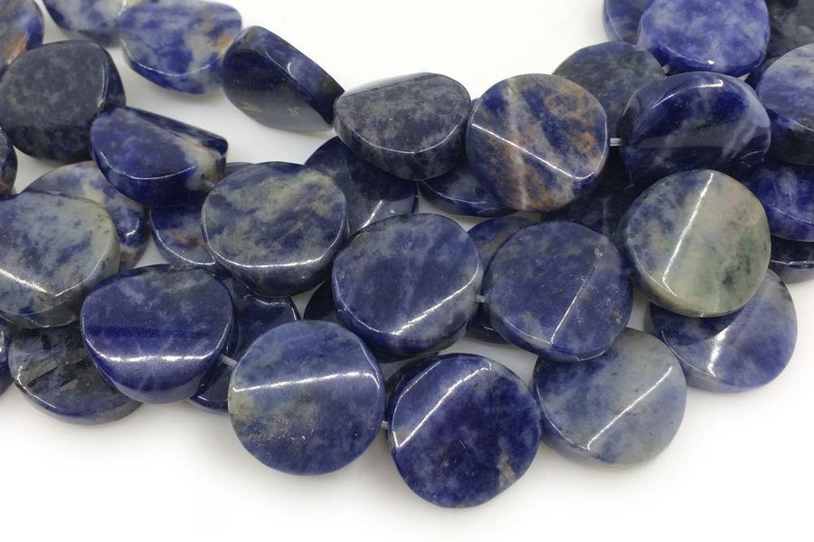 15.5" 16mm natural sodalite twisted coin, sodalite wave coin, semi precious stone