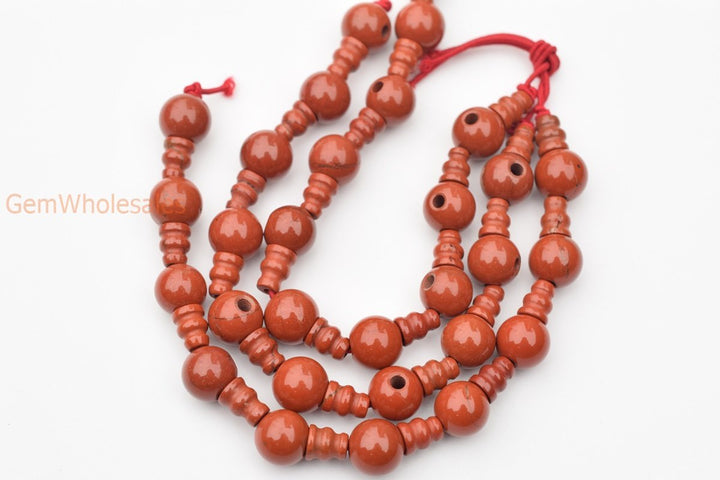 5 SETS 10mm Natural Red jasper T hole beads set, Guru Mala Cones Beads