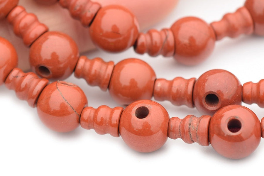 5 SETS 10mm Natural Red jasper T hole beads set, Guru Mala Cones Beads