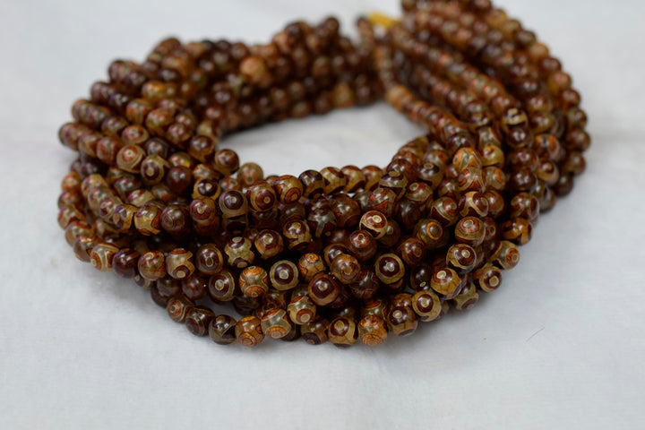 14.5" Antique Brown Bulk tibetan Dzi beads 8mm/10mm/12mm round beads, Antique Brown Dzi agate with eye