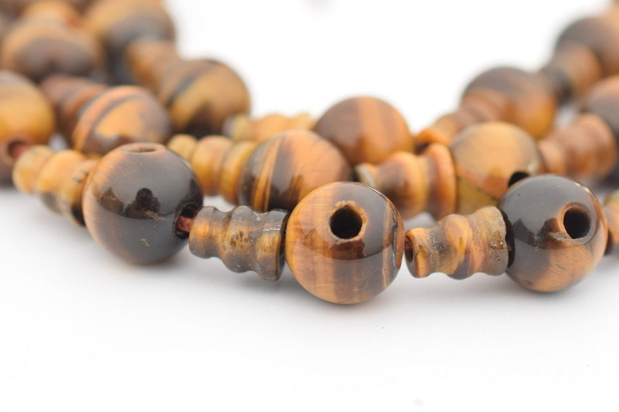 5 SETS 10mm Natural Yellow tiger eye T hole beads set, Guru Mala Cones Beads