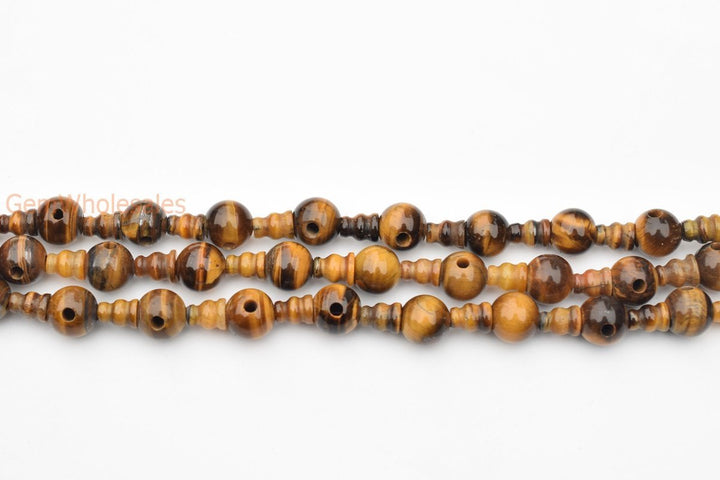 5 SETS 10mm Natural Yellow tiger eye T hole beads set, Guru Mala Cones Beads