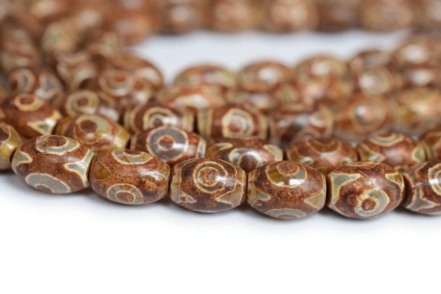 14" Brown Bulk tibetan Dzi 10x14mm barrel beads, Brown Dzi agate, antique DZI drum beads