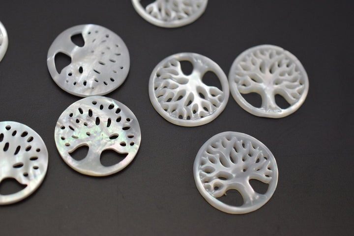 2PCS 17mm Natural white MOP tree of life, mother of pearl life