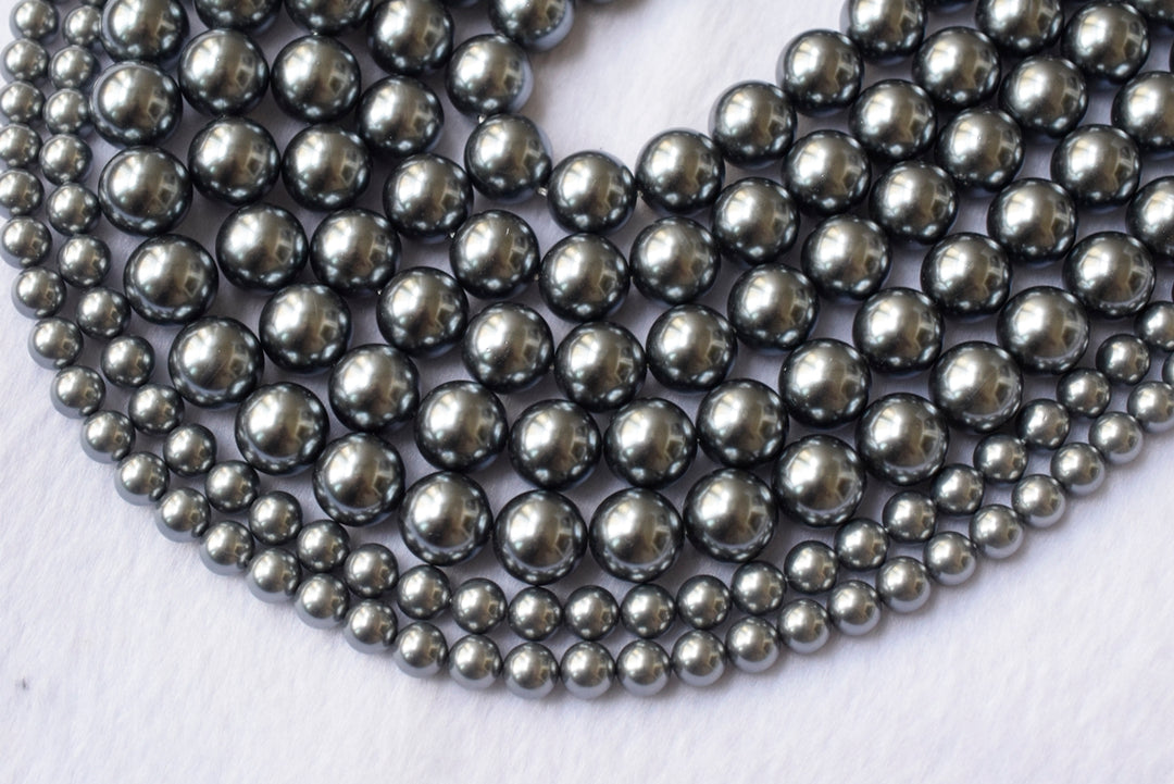 15.5" 8mm/10mm Dark grey Shell pearl round beads