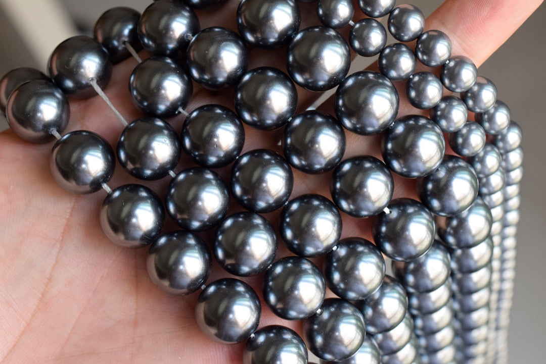 15.5" 8mm/10mm Dark grey Shell pearl round beads